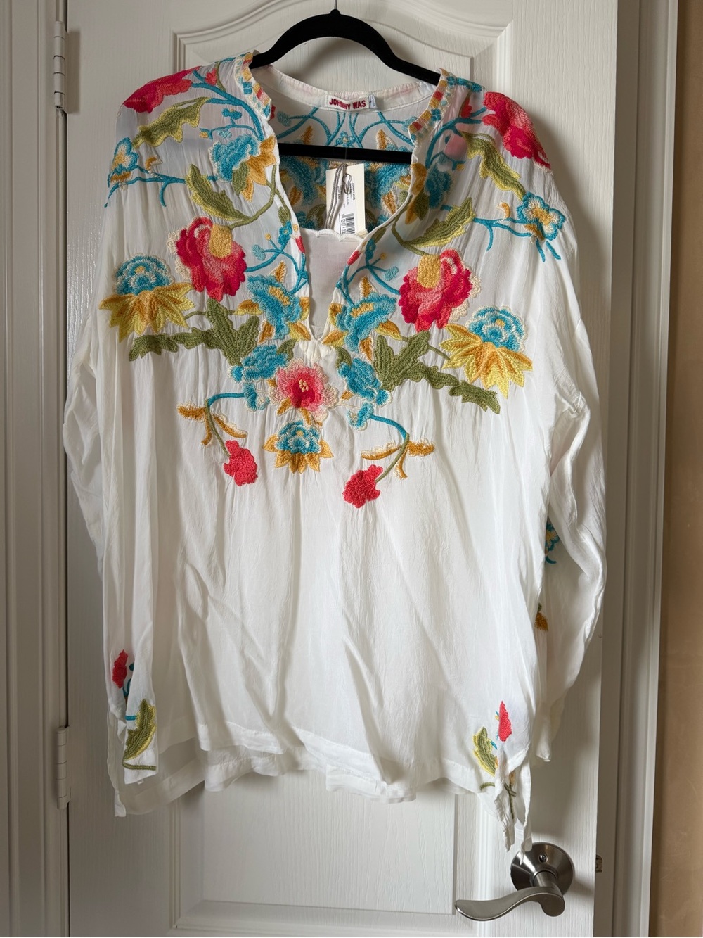 Johnny Was White Embroidered Floral Tunic Top